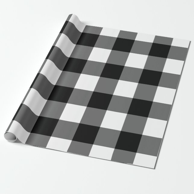 Regalo Papel de envolvimiento de gingham blanco y negro g (Desenrollado)