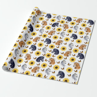 Regalo Papel de envolvimiento de girasoles y caballos