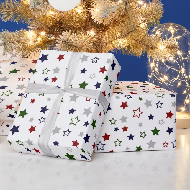 Regalo Papel de envolvimiento de gris y estrellas blancas (Vacaciones)