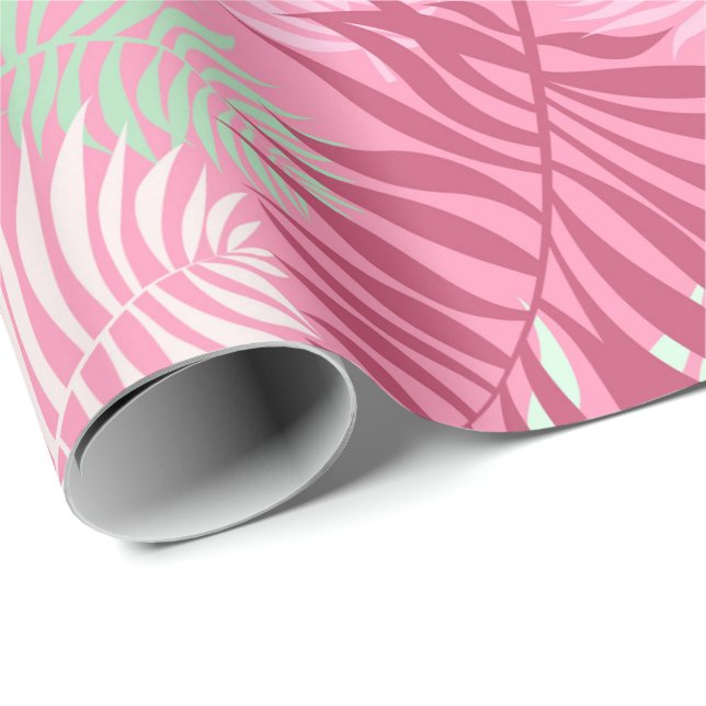 Regalo Papel de envolvimiento de hojas de palma rosadas y (Esquina del rollo)