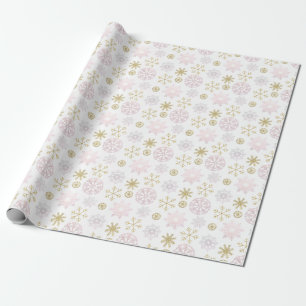 Regalo Papel de envolvimiento de invierno rosado de copo 
