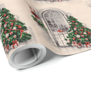 Regalo Papel de envolvimiento de la ventana navideña vint