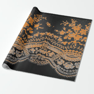 Regalo Papel de envolvimiento de LACE NEGRO Y NARANJA