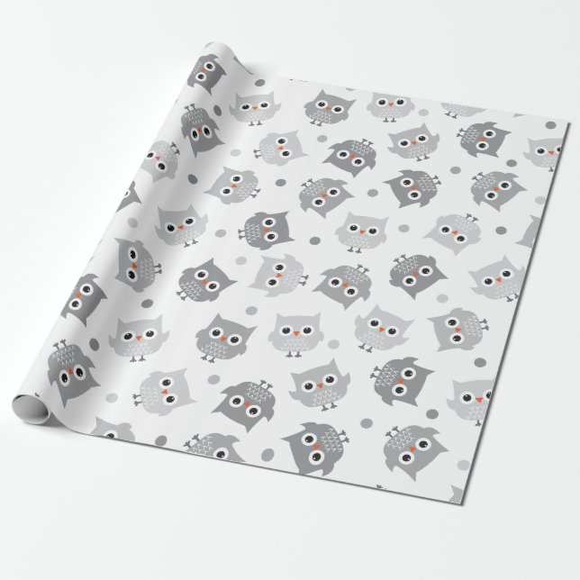 Regalo Papel de envolvimiento de lechuzas grises de barro (Desenrollado)