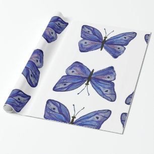 Regalo Papel de envolvimiento de mariposa azul, 30 en x 6