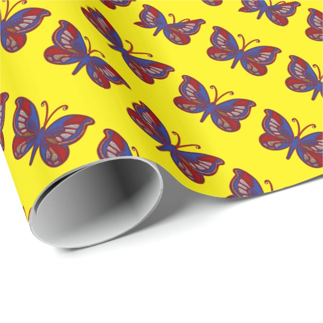 Regalo Papel de envolvimiento de mariposa azul rojo-amari (Esquina del rollo)
