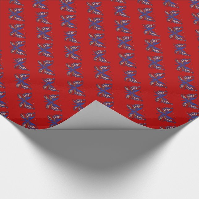 Regalo Papel de envolvimiento de mariposa azul rojo-rojo (Esquina)