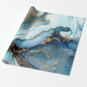 Regalo Papel de envolvimiento de mármol azul y oro agate