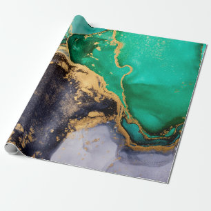 Regalo Papel de envolvimiento de mármol verde y oro agate