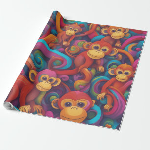 Regalo Papel de envolvimiento de monos 3D Vivid - Vibrant