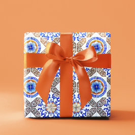 Regalo Papel de envolvimiento de mosaico azul italiano