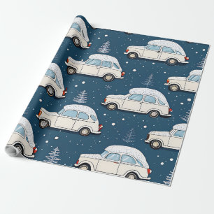 Regalo Papel de envolvimiento de nieve Retro Car Premium