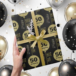 Regalo Papel de envolvimiento de oro negro feliz cumpleañ