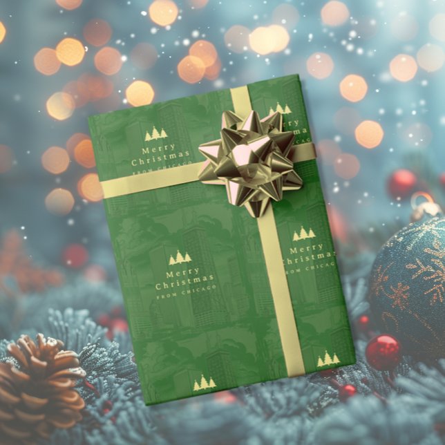 Regalo Papel de envolvimiento de oro verde navideño (Merry Christmas Green Gold Wrapping Paper)