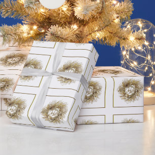 Regalo Papel de envolvimiento de oro Wreath Merry Christm