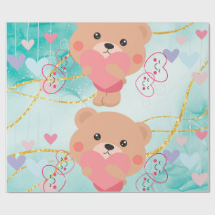 Regalo Papel de envolvimiento de oso y corazón