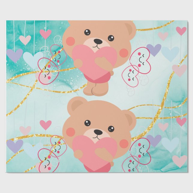 Regalo Papel de envolvimiento de oso y corazón (Superficie plana)