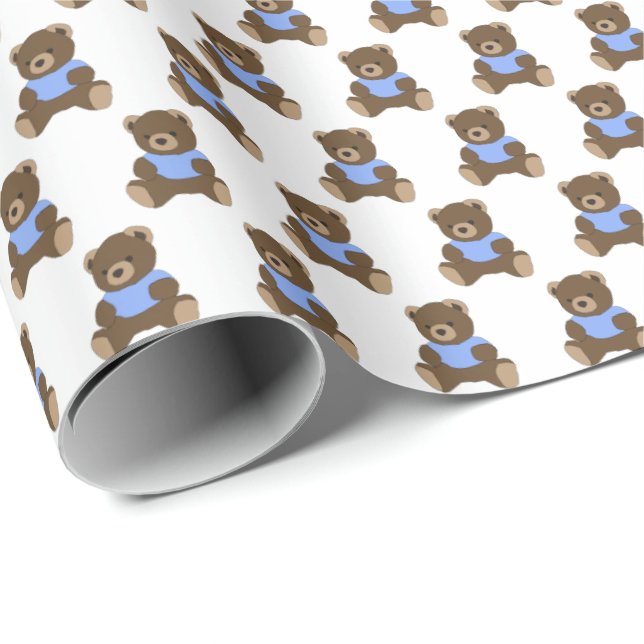 Regalo Papel de envolvimiento de osos de peluche azul (Esquina del rollo)