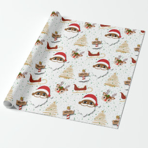 Regalo Papel de envolvimiento de Papá Noel afroamericano