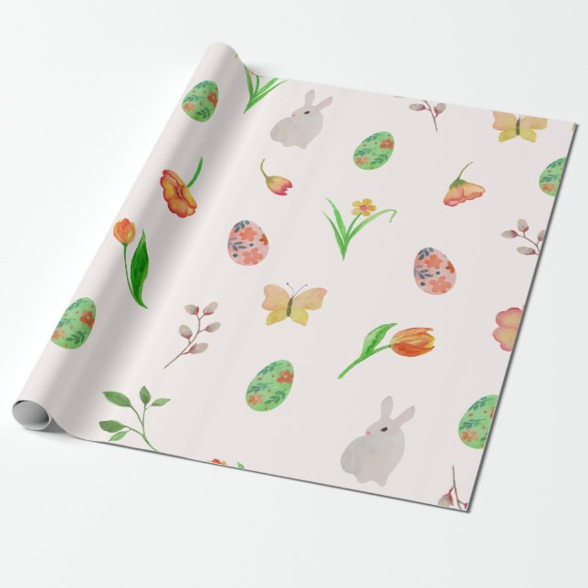 Regalo Papel de envolvimiento de Pascua Floral de acuarel (Desenrollado)