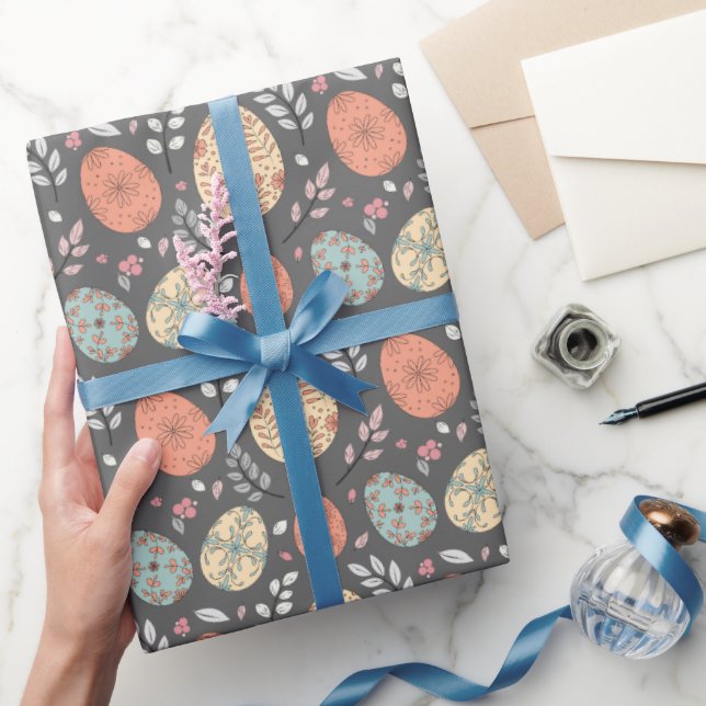 Regalo Papel de envolvimiento de Pascua Floral Oscuro - H (Regalar)