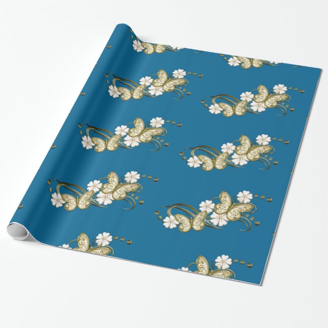 Regalo Papel de envolvimiento de patrón floral de maripos (Desenrollado)