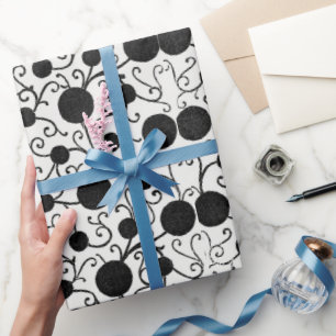 Regalo Papel de envolvimiento de patrón floral negro