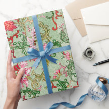 Papel de envolvimiento de patrón floral verde