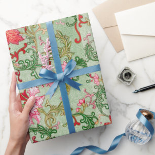 Regalo Papel de envolvimiento de patrón floral verde