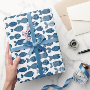 Regalo Papel de envolvimiento de peces azul y blanco