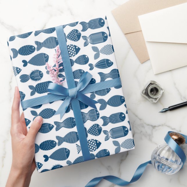 Regalo Papel de envolvimiento de peces azul y blanco (Regalar)