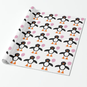 Regalo Papel de envolvimiento de pingüino rosa lindo