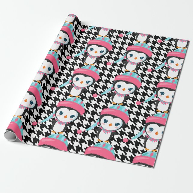 Regalo Papel de envolvimiento de pingüino rosado de color (Desenrollado)