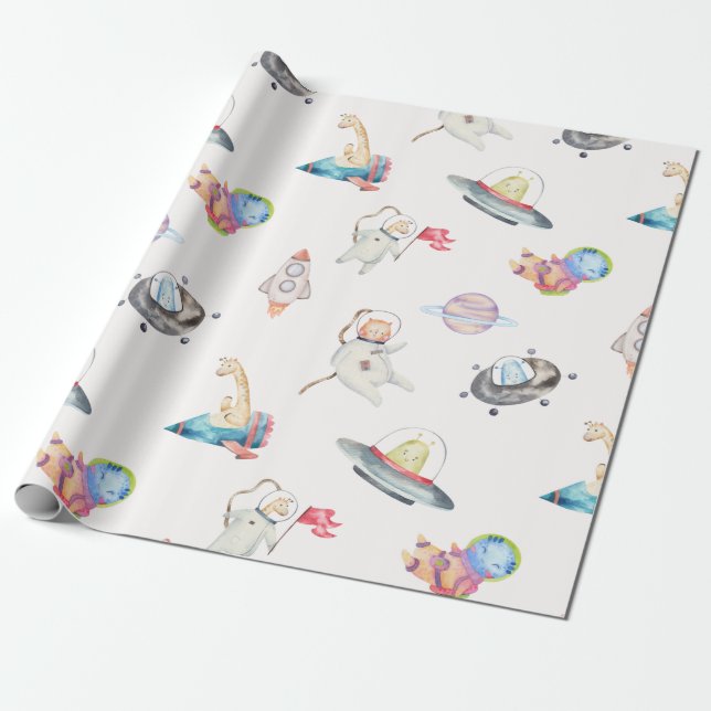 Regalo Papel de envolvimiento de planetas de astronauta e (Desenrollado)