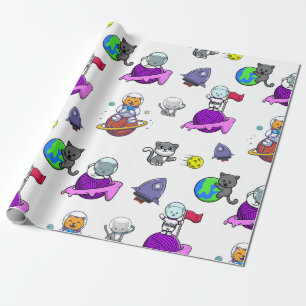 Regalo Papel de envolvimiento de planetas de gato astrona