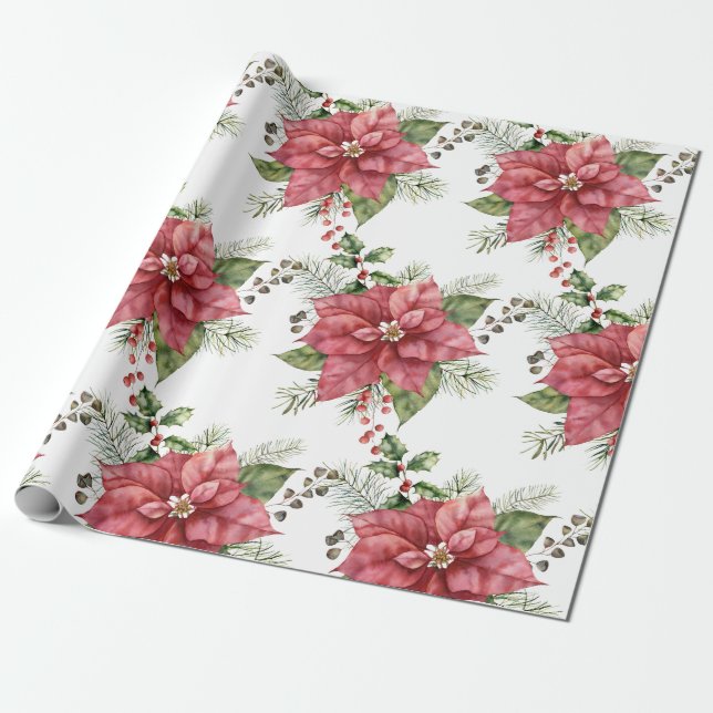 Regalo Papel de envolvimiento de Poinsettia (Desenrollado)