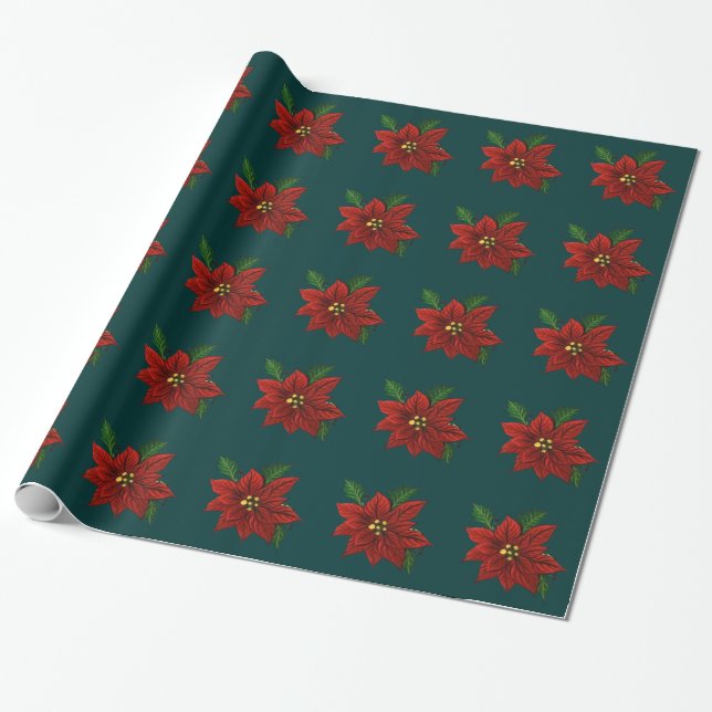 Regalo Papel de envolvimiento de Poinsettia (Desenrollado)