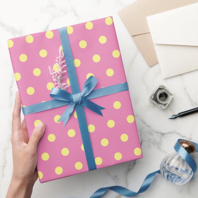 Regalo Papel de envolvimiento de puntos de polka (amarill (Regalar)