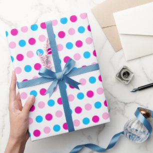 Regalo Papel de envolvimiento de puntos de polka rosa azu