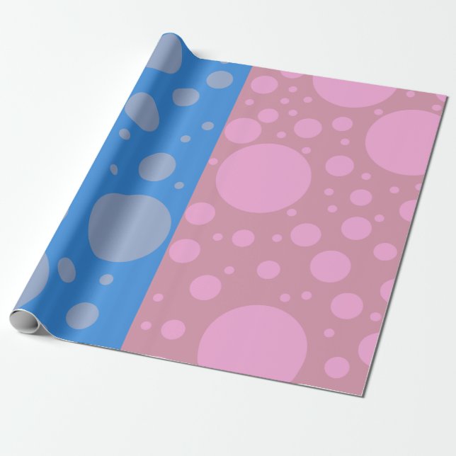 Regalo Papel de envolvimiento de puntos rosa y azul mate, (Desenrollado)