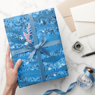 Regalo Papel de envolvimiento de rayas azules de cebra de