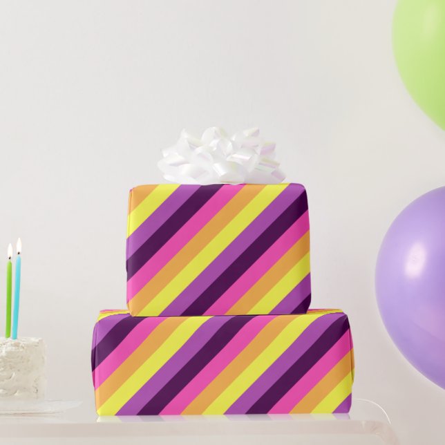 Regalo Papel de envolvimiento de rayas retro púrpura rosa (Regalos de fiesta)