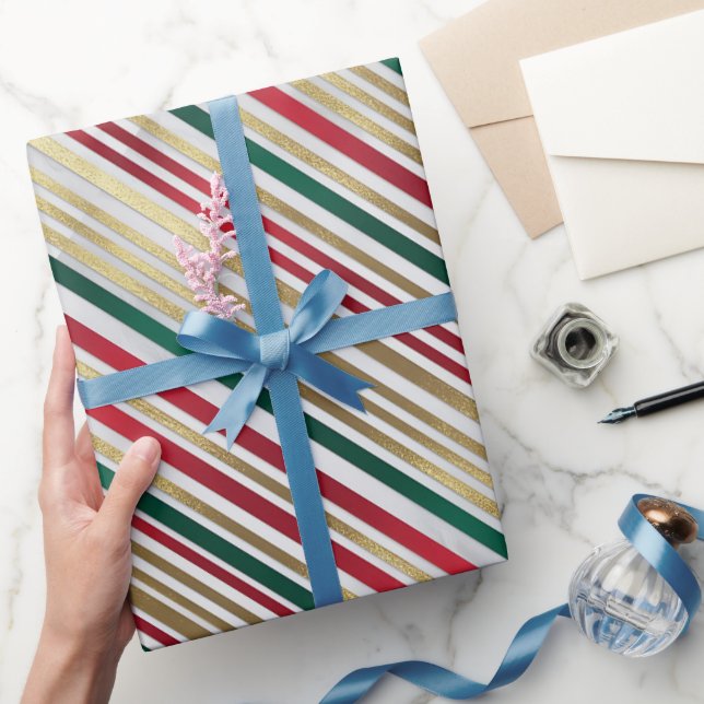 Regalo Papel de envolvimiento de rayas verdes rojas y dor (Regalar)