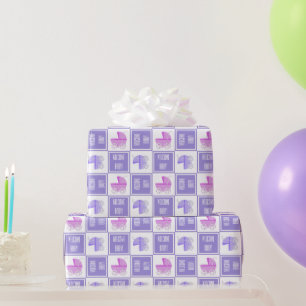 Regalo Papel de envolvimiento de rollo de bebé morado y 