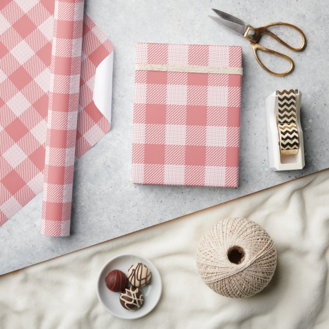 Regalo Papel de envolvimiento de Salmon Pink Gingham Plai (Artesanía)