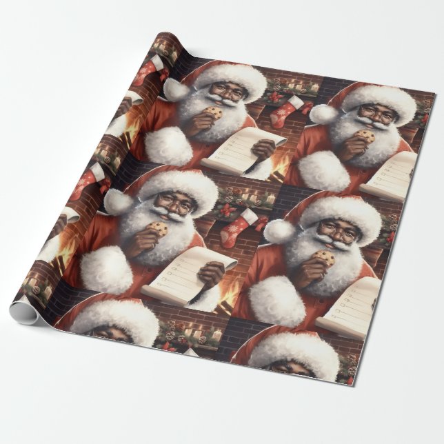 Regalo Papel de envolvimiento de Santa Claus negro (Desenrollado)
