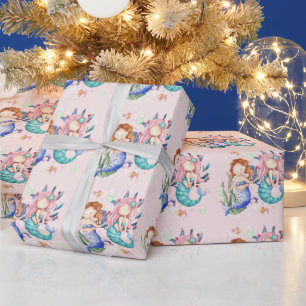Regalo Papel de envolvimiento de sirena de color rosa esp