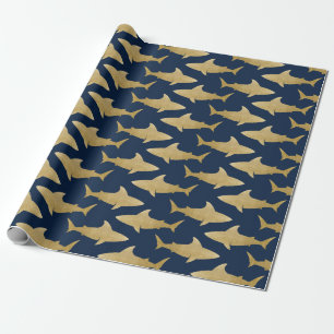 Regalo Papel de envolvimiento de tiburones de tono dorado