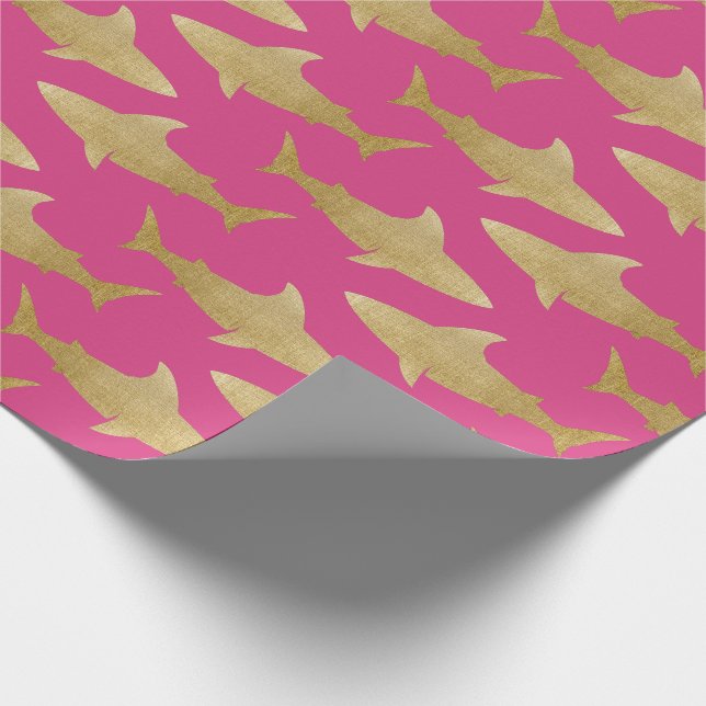 Regalo Papel de envolvimiento de tiburones de tono dorado (Esquina)
