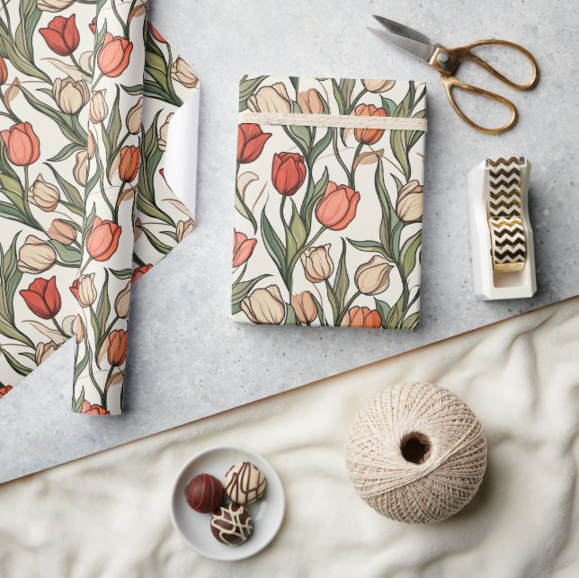 Regalo Papel de envolvimiento de tulipanes tropicales min (Artesanía)